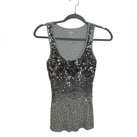 Express Tops - Express Ribbed Sequin Y2K Tank Top